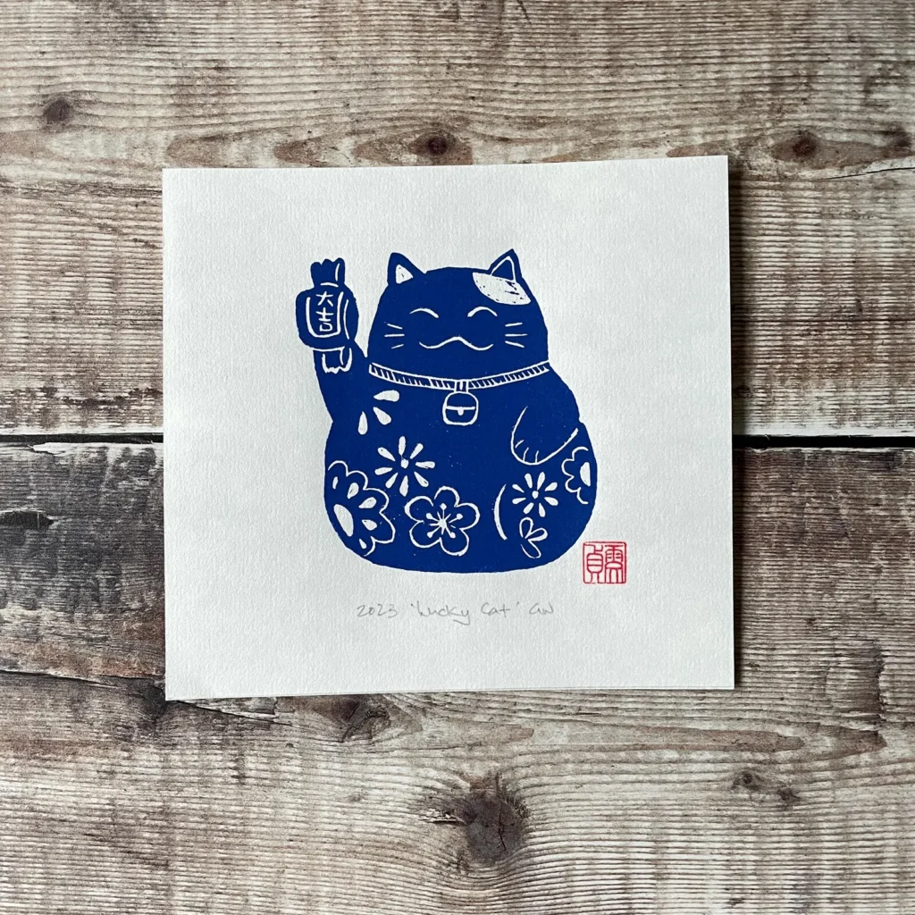 cat lino print
